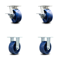 Service Caster 5 Inch Kingpinless Solid Poly Wheel Caster Brakes 2 Rigid, 2PK SCC-KP30S520-SPUR-SLB-2-R-2